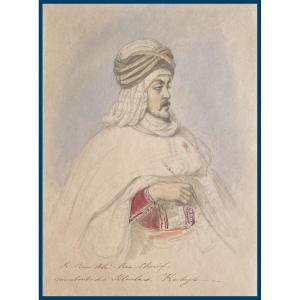 ECOLE FRANCAISE VERS 1830"Portrait Si Ben Ali Ben Chérif, Kabylie"Dessin/Crayon noir, Aquarelle
