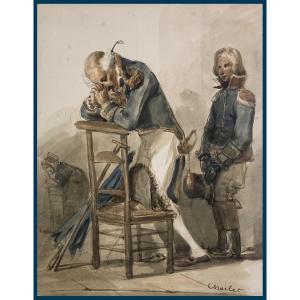 Charlet Nicolas-toussaint (1792-1845) "the Prayer" Drawing/watercolor, Signed