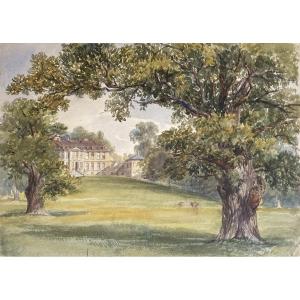 LOWTHER Mary Eleanor Rose (1856-1929) "Château et Parc de Ampthill, Bedfordshire" Aquarelle