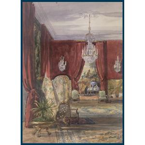 Lowther Mary Eleanor Rose (1856-1929) "interior Of The French Embassy In Madrid" Watercolor
