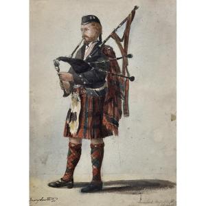 Lowther Mary Eleanor Rose (1856-1929) "lewis, Lord Seafields' Piper" Watercolor
