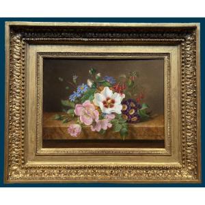 LESOURD-BEAUREGARD Ange-Louis-Guillaume (1800-1885) "Fleurs" Huile sur toile, Signé, Cadre 19e