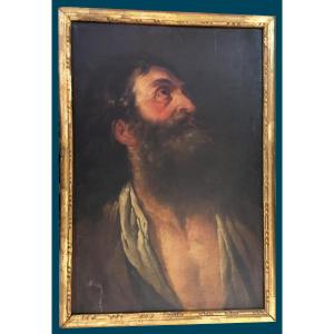 Hallé Noël (1711-1781) Attrib. To "bearded Man,eyes Raised" Oil/paper/mounted/canvas,18th Frame