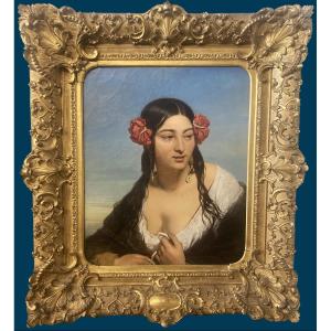 Gallait Louis (1810-1887) "portrait Of A Woman" Oil On Canvas, Signed, In Its Beautiful 19th-century Frame