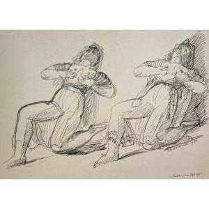 WAROQUIER DE Henry (1881-1970) "Etude pour l'Espagne" Dessin à la plume, Signé et daté