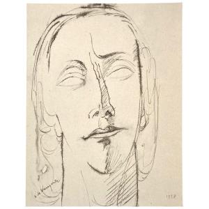 WAROQUIER DE Henry (1881-1970) "Tête de femme" Dessin à la plume, Signé et daté