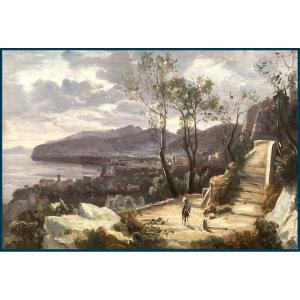 Pitloo Anton Sminck (1790-1837), Attributed To "sorrento" Oil/paper/canvas, Annotated, Dated