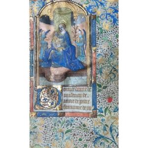 French School Late 15th Century "virgin Mary" Gouache Illumination,gold Paint/vellum,frame 17th