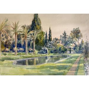 COSSETINI Ugo (1881-1953) "Jardin de la Villa Ephrussi de Rothschild" Aquarelle, signé et daté