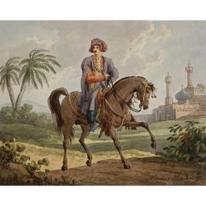 Paschkoff, Nicolas (c. 1830) "oriental Man On His Horse" Drawing/watercolor, Signed