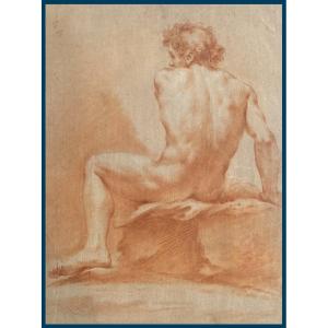 ECOLE ITALIENNE 18E SIECLE "Académie d'homme" Dessin au crayon sanguine sur papier préparé