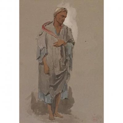 Giraud Eugene "an Oriental" Watercolor, Stamp Of Sale