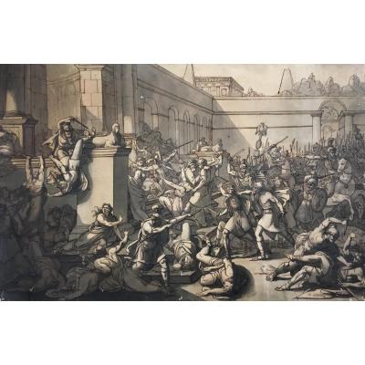 Italian Or French School Circa 1800 "mythological Scene" Drawing / Pen, Gray Wash