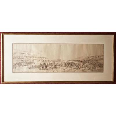 Bellange Hippolyte (1800-1866) "battle Of Sebastopol" Drawing / Brown Wash, Signed, Annotated, Frame