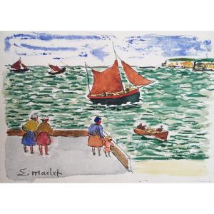 MACLET Elisée (1881-1962) "Les sables d'Olonne" Aquarelle, signée
