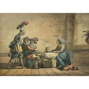 SWEBACH-DESFONTAINES J.François (1769-1823) Attr.à, "Chevalier en armure et personnages" Dessin