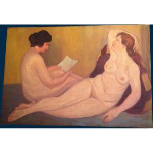 De La Rocha Luis Edouardo (1888-1942) "naked Women" Oil On Canvas, Signed