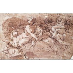  ECOLE ITALIENNE 16E "Galatée" Dessin/Plume, lavis brun, Collection Théophile de BARANOWICZ