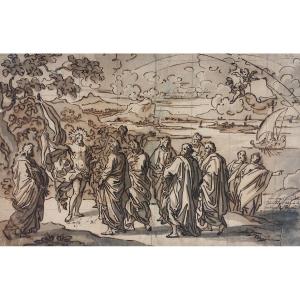Northern School 17th Century "christ" Pen And Wash Drawing, Provenance/gustave Soulier