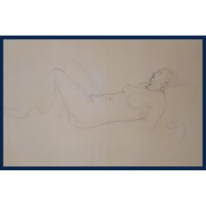 DERAIN André (1880-1954) "Femme au collier allongée" Dessin au crayon noir, dédicacé et signé 