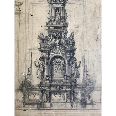 Pair Of Inked Drawings - Altar Projects - Early Nineteenth Century