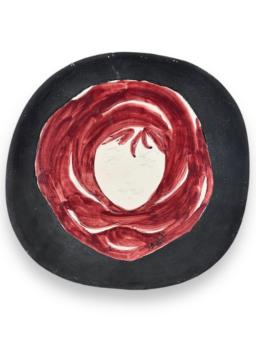 Marcel Vertes - Woman's Head - Ceramic Dish - Vallauris -photo-2