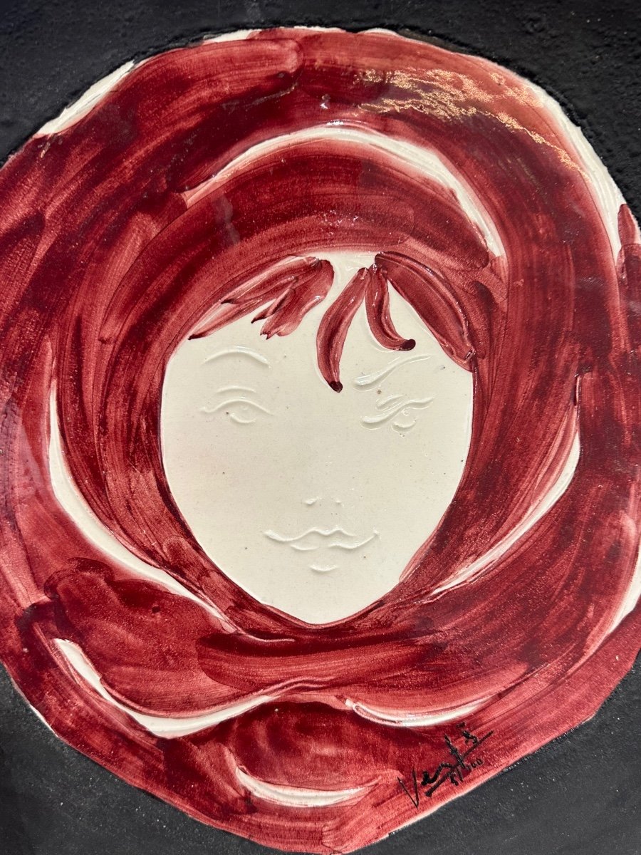 Marcel Vertes - Woman's Head - Ceramic Dish - Vallauris -photo-3