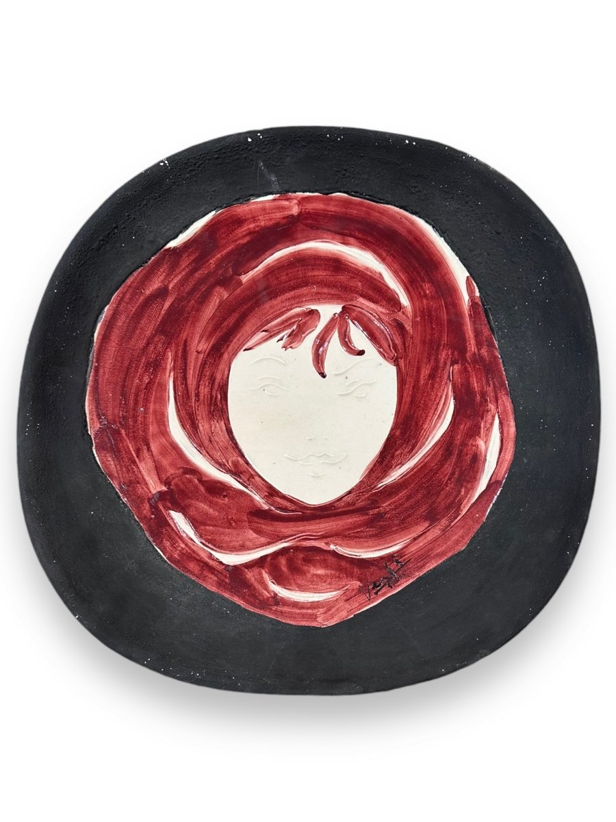 Marcel Vertes - Woman's Head - Ceramic Dish - Vallauris 