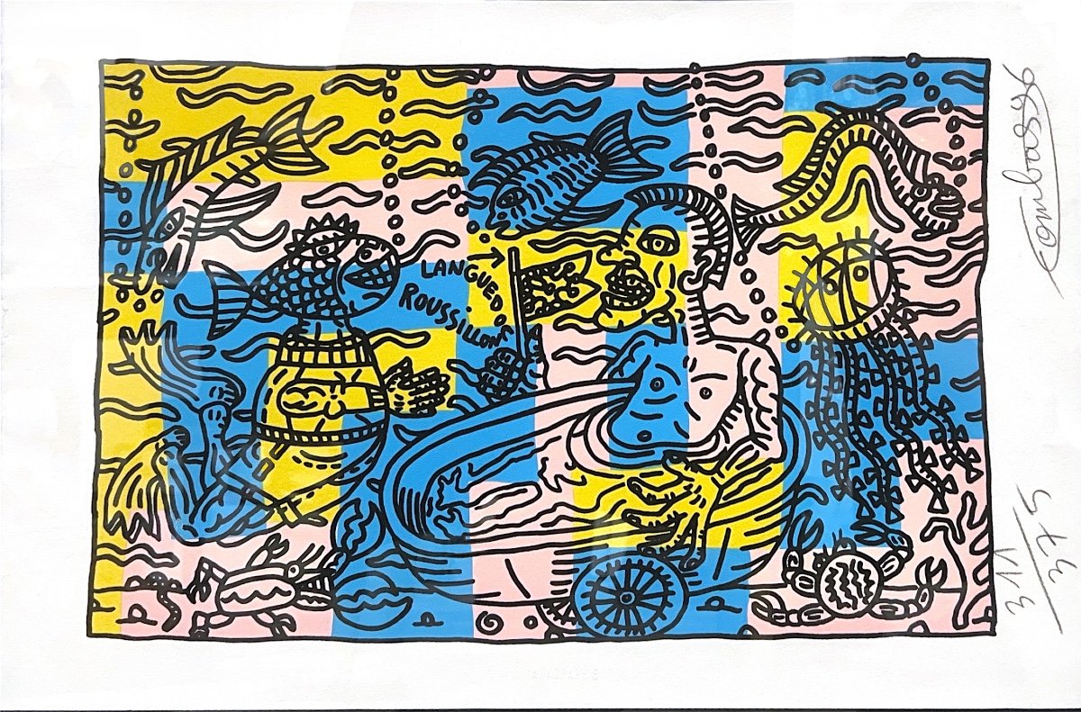 Robert Combas - Bain Dans L’étang De Thau - 1996 - Lithographie Signée Et Justifiée-photo-2