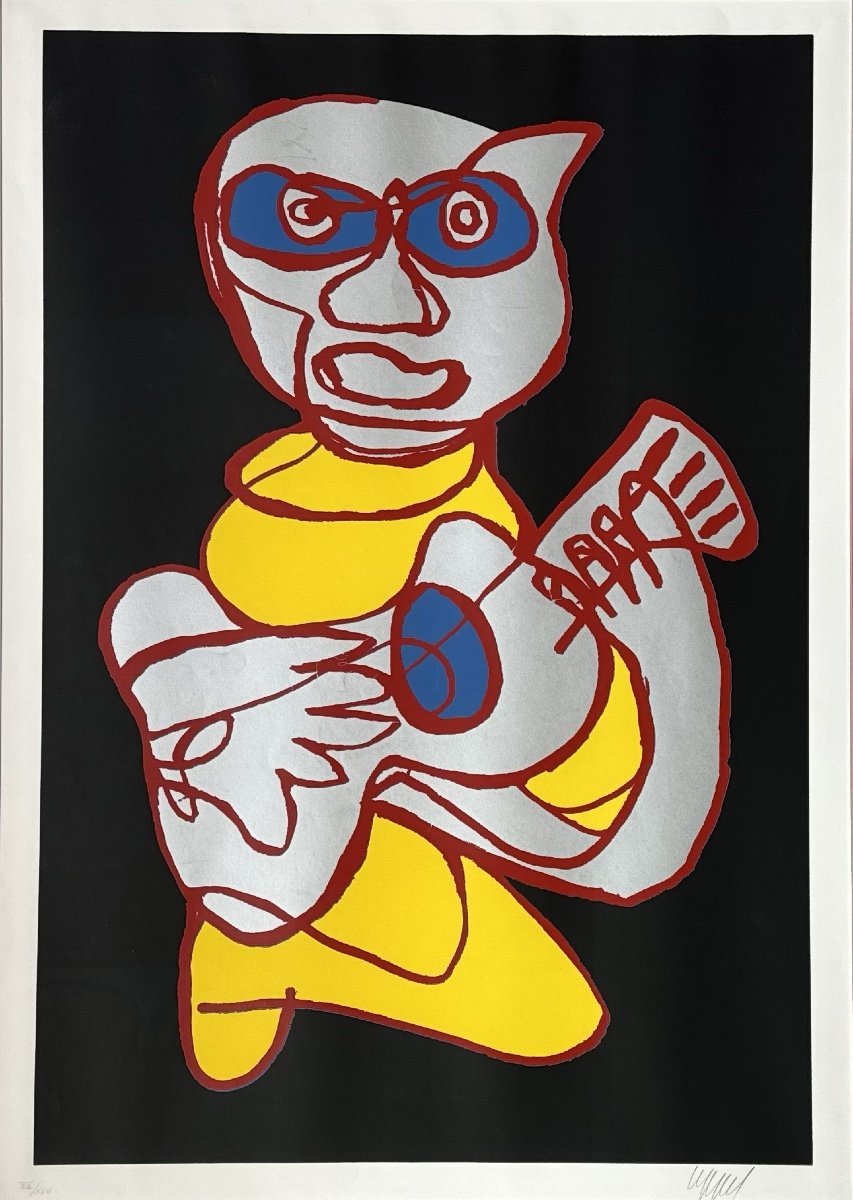 Karel Appel - Guitar Player - 1975 - Sérigraphie Sur Papier Vélin-photo-2