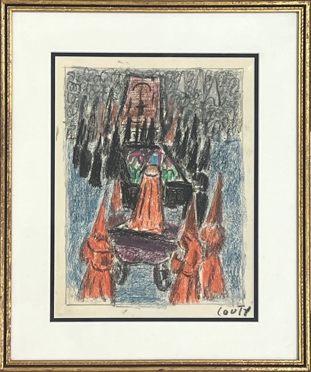 Jean Couty - Procession Of The Sanch In Perpignan - Pastel On Paper 