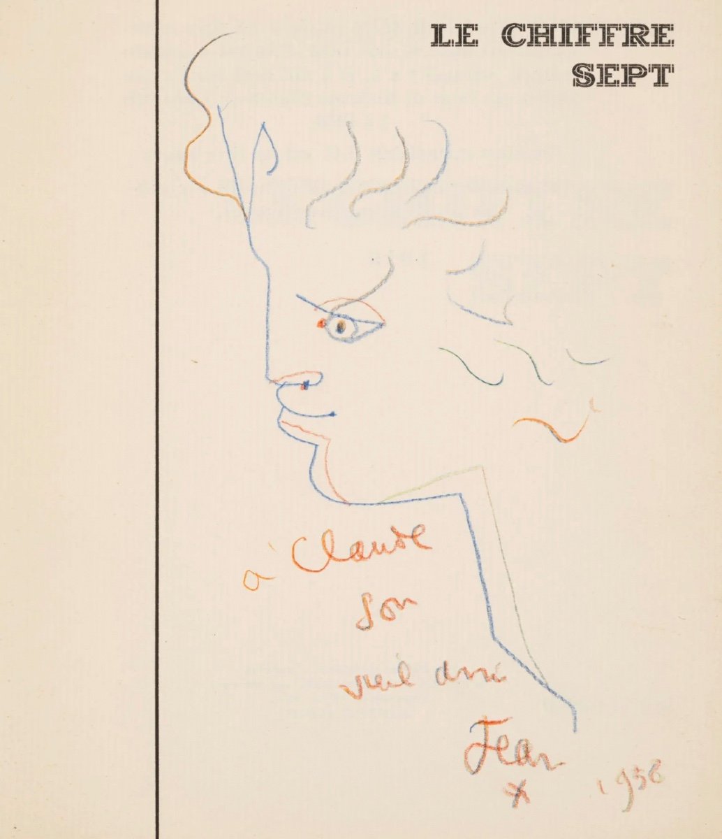 Jean Cocteau - Profile Of A Young Man - Autograph Drawing - 1958-photo-2