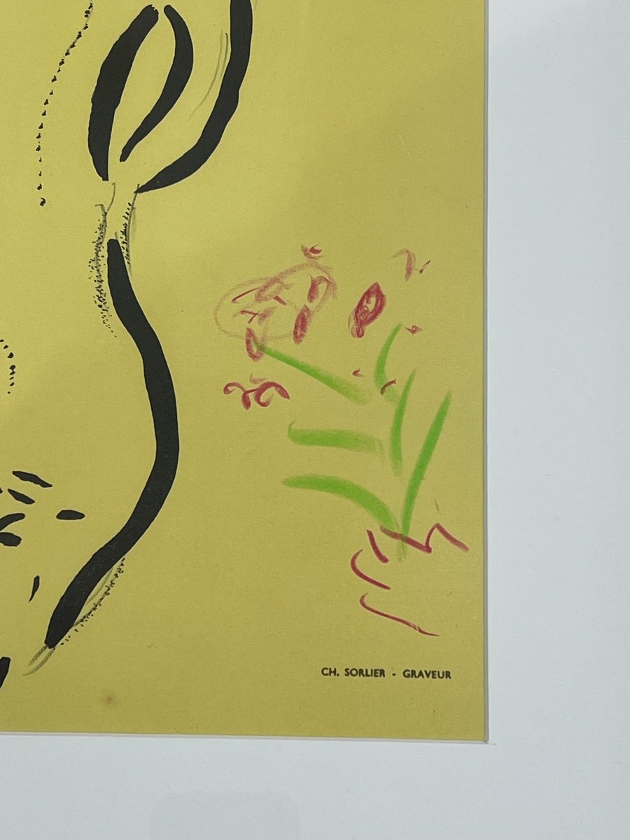 Marc Chagall - Lithographed Poster, 1962 - Dedication Accompanied By A Drawing Dated 1973-photo-4