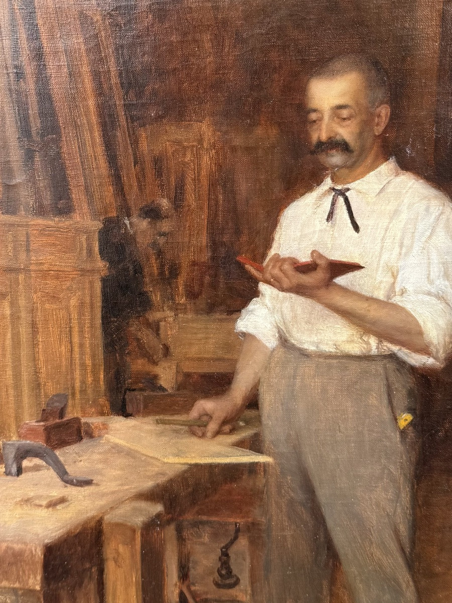 Auguste Félix - Mr. Charignon Dans Son Atelier - Huile Sur Toile -photo-3