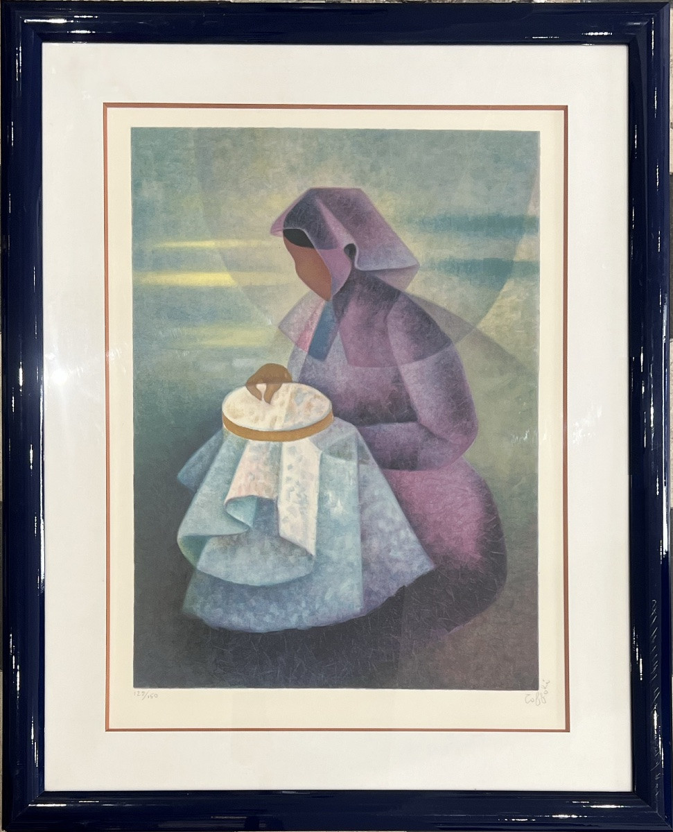 Louis Toffoli - La Brodeuse -  Lithographie-photo-2