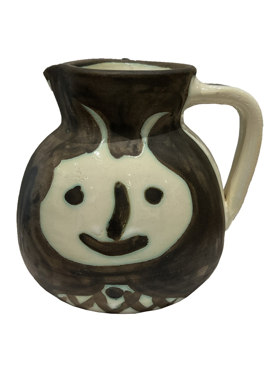 Pablo Picasso - Pitcher Model Devil - White Terracotta, Oxidized Paraffin Decoration - 1956