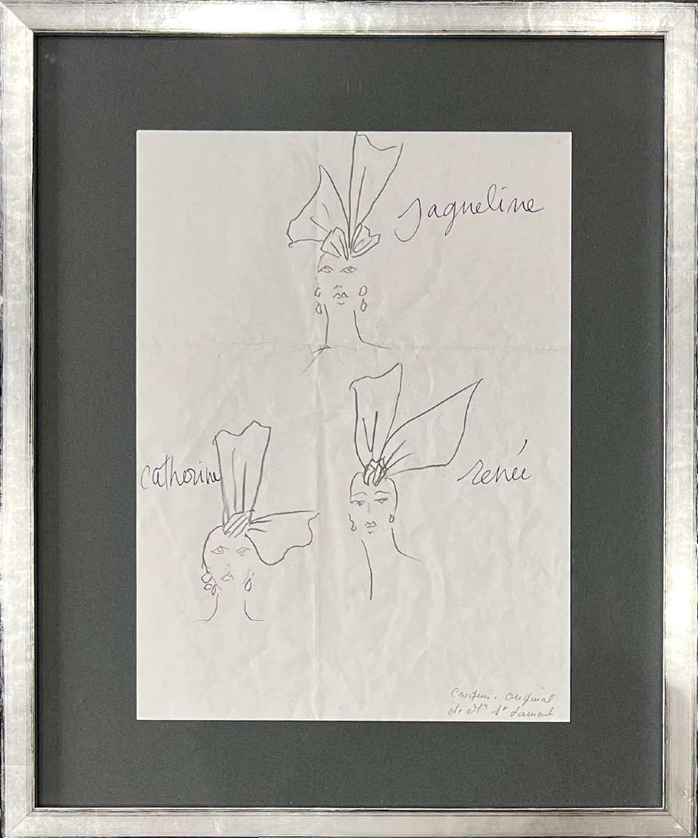 Yves Saint Laurent - Original Drawing - Catherine, Renée & Jacqueline - Pencil