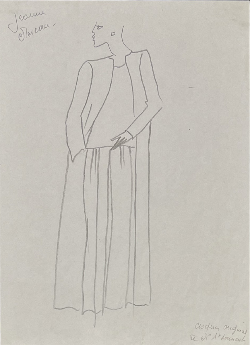 Yves Saint Laurent - Original Drawing - Sketch Of An Outfit For Jeanne Moreau - Graphite-photo-2