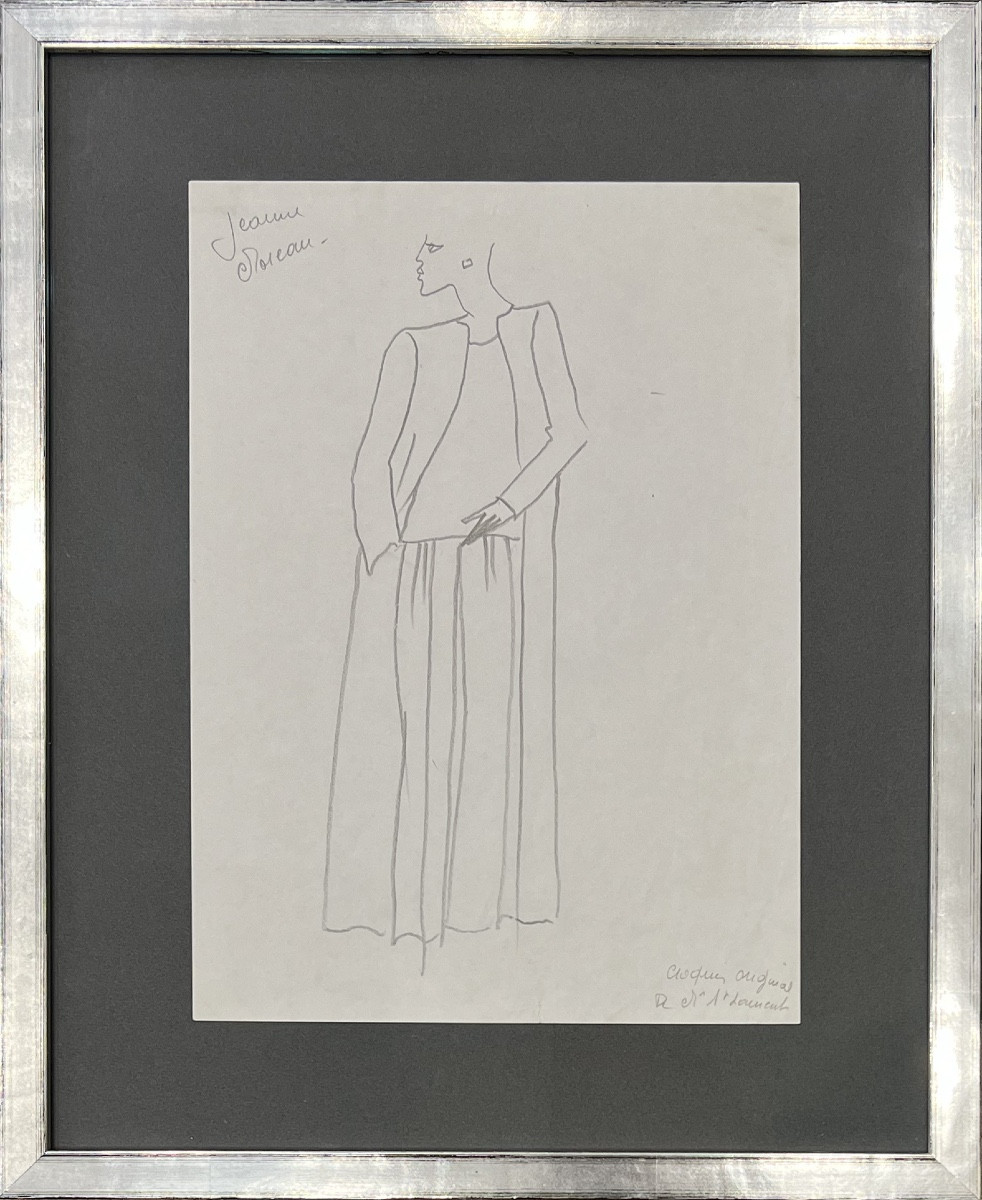 Yves Saint Laurent - Original Drawing - Sketch Of An Outfit For Jeanne Moreau - Graphite