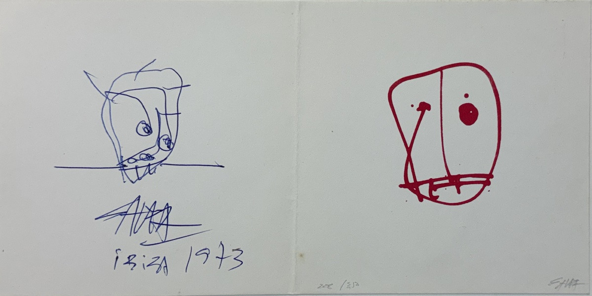 Antonio Saura - Face - Ballpoint Pen Drawing And Silkscreen Print - 1973-photo-2