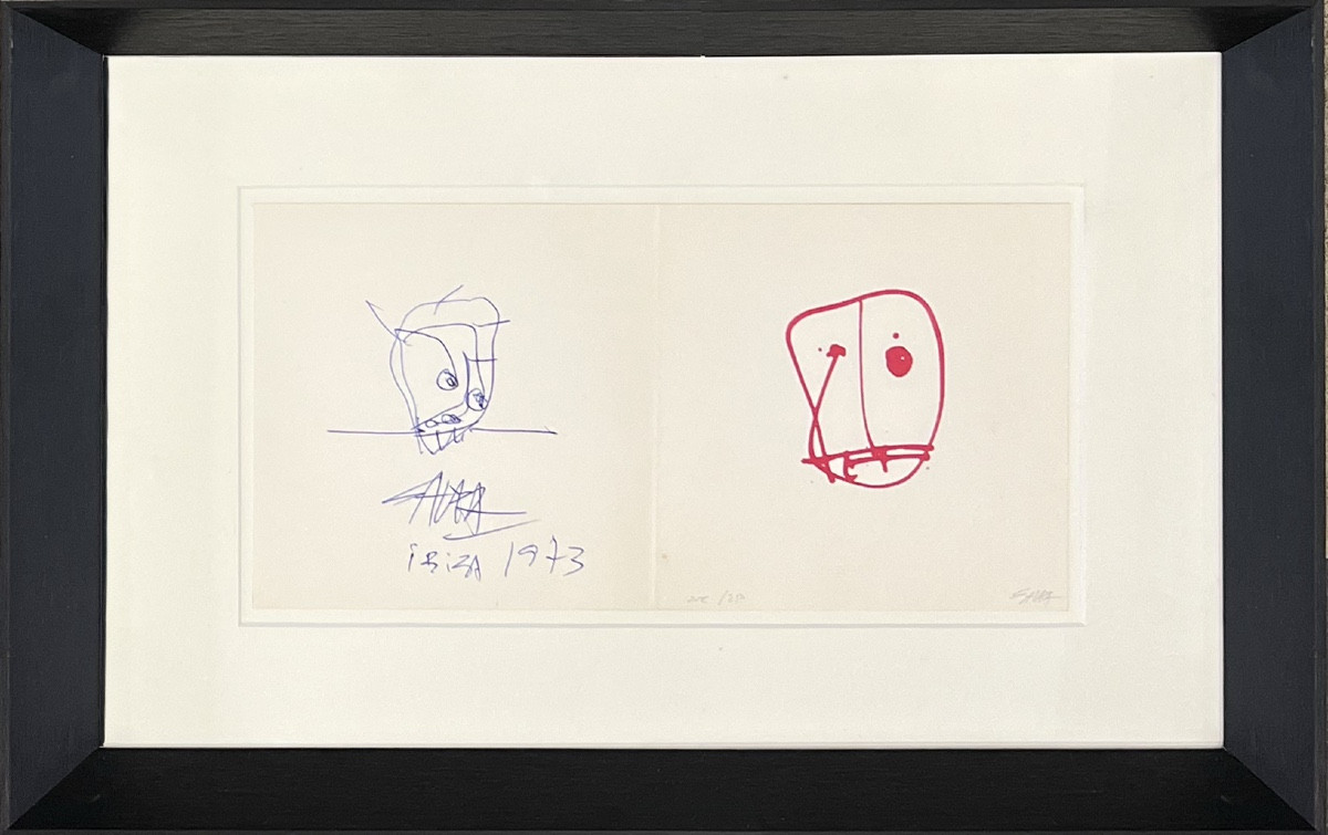 Antonio Saura - Face - Ballpoint Pen Drawing And Silkscreen Print - 1973