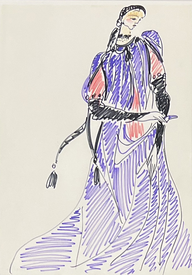 Yves Saint Laurent - Edith de Berg, dans l’Aigle à deux têtes - Feutre sur papier - 1978-photo-2