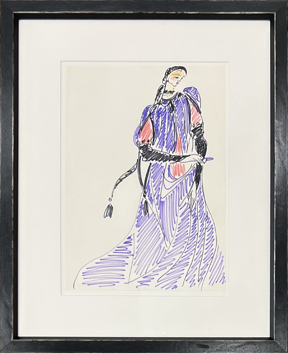 Yves Saint Laurent - Edith de Berg, dans l’Aigle à deux têtes - Feutre sur papier - 1978