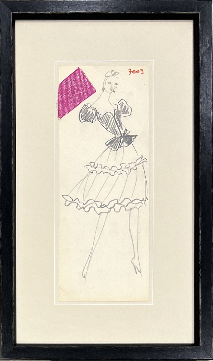Yves Saint Laurent - Croquis de robe - Crayon graphite