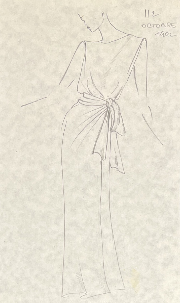 Yves Saint Laurent - Dress Sketch - Graphite Pencil - 1992-photo-2