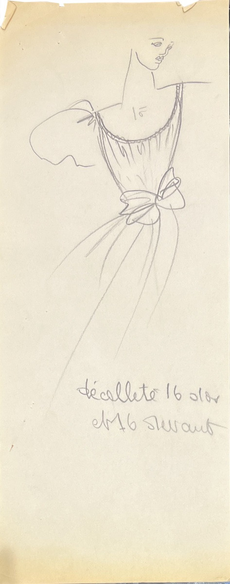 Yves Saint Laurent - Dress Sketch - Graphite Pencil -photo-2