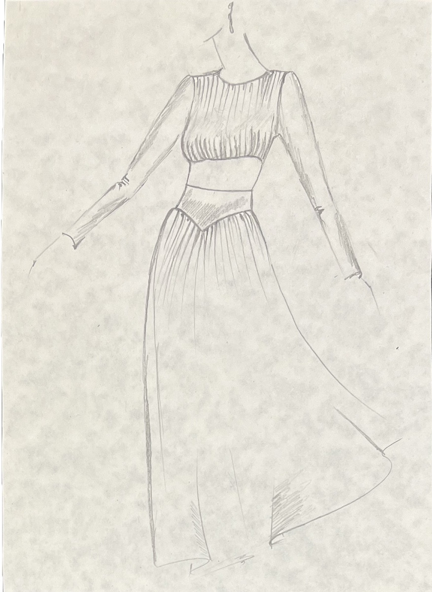 Yves Saint Laurent - Dress Sketch - Graphite Pencil-photo-2