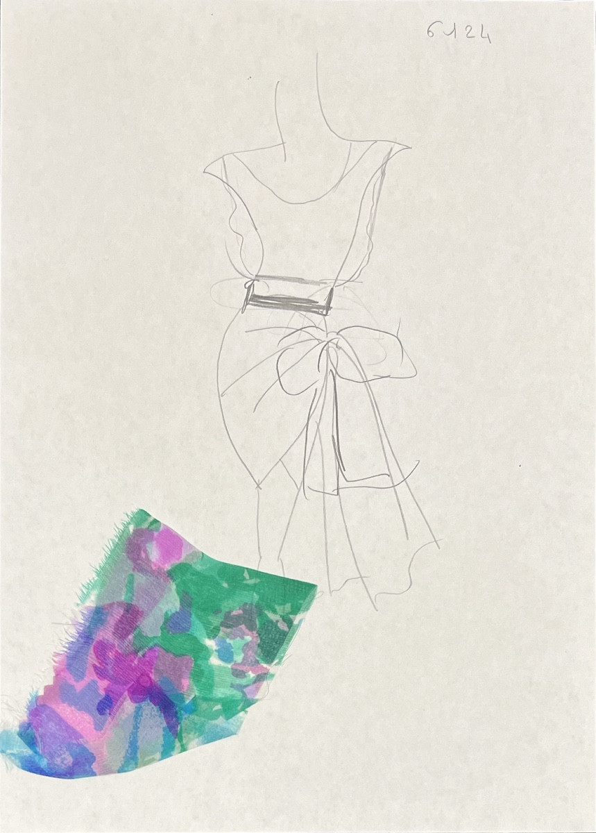 Yves Saint Laurent - Dress Sketch - Graphite Pencil-photo-2