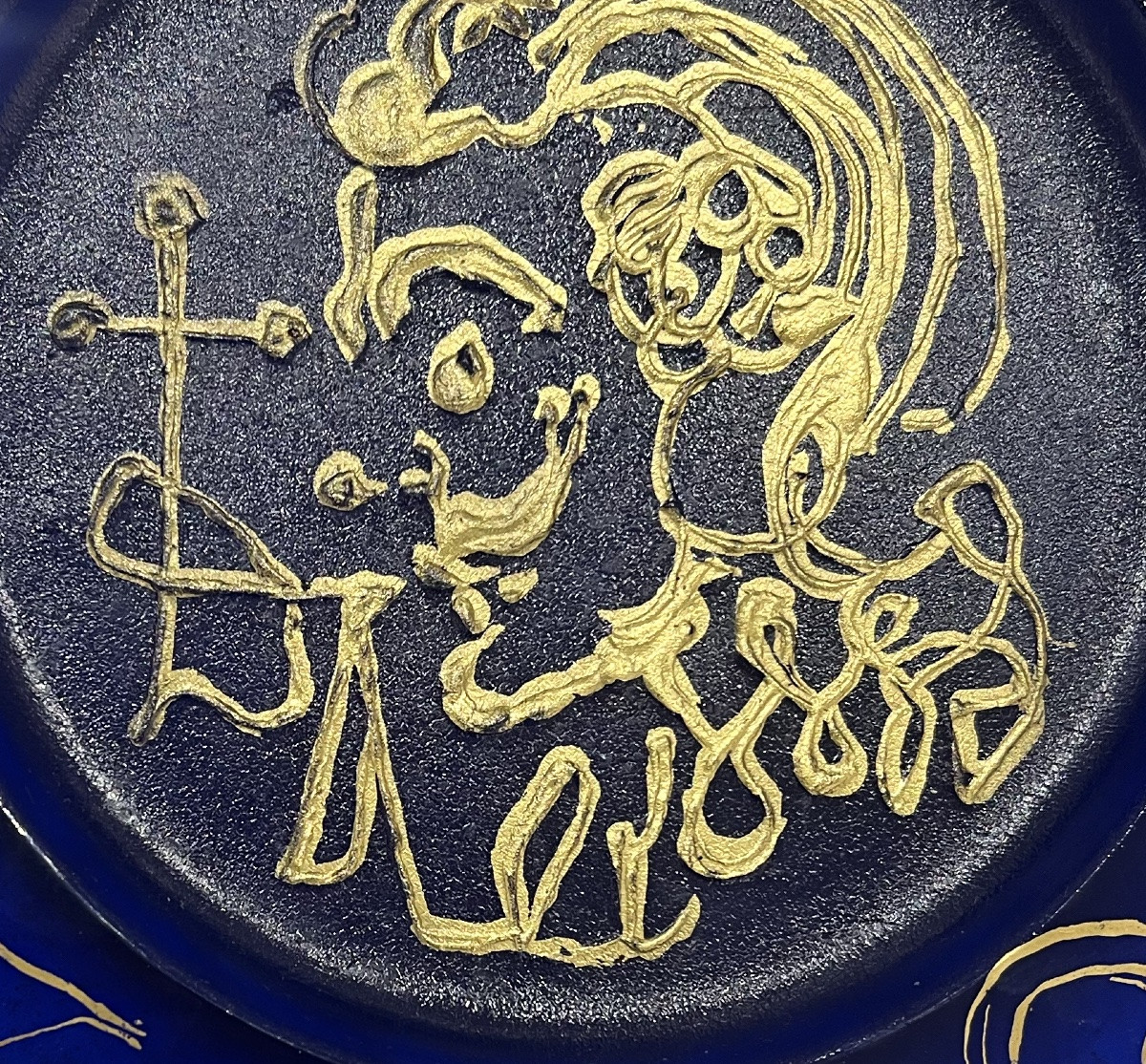 Salvador Dali - Triumphant - Blue And Gold Pâte De Verre Plate - Daum France-photo-2