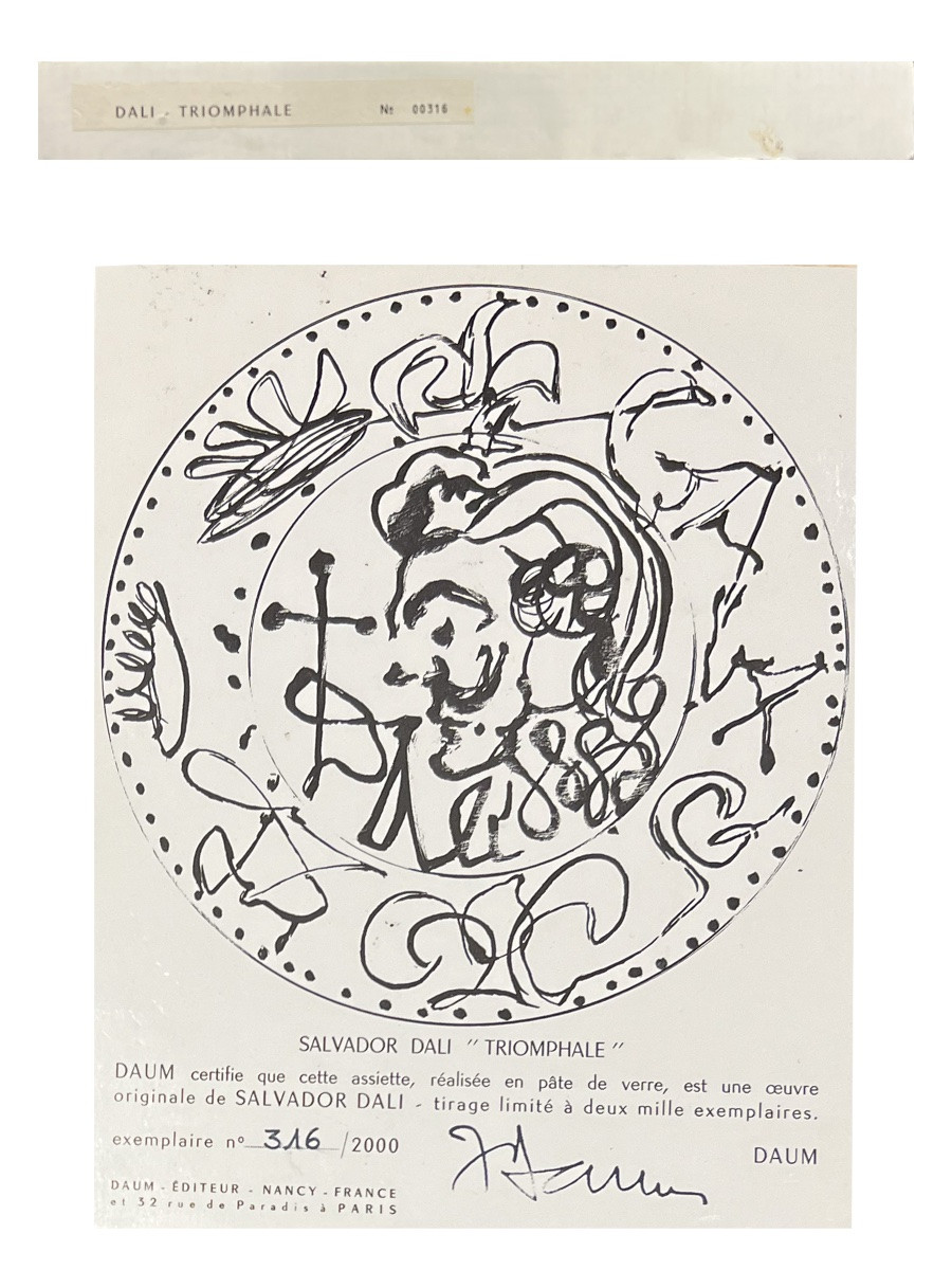 Salvador Dali - Triumphant - Blue And Gold Pâte De Verre Plate - Daum France-photo-4